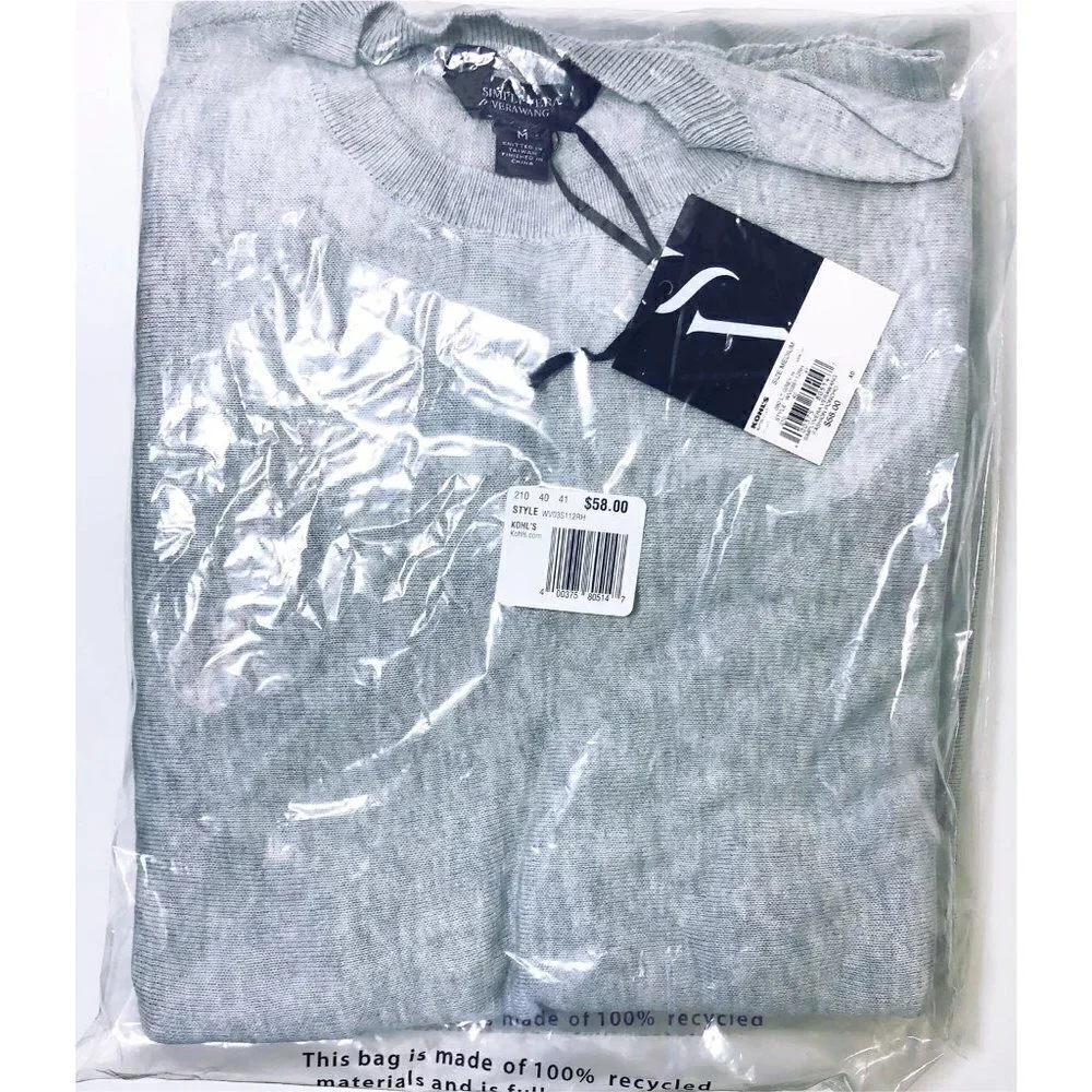 Simply Vera Wang Womens Gray Crew Neck Sweater Knit Tunic Top Sz M New